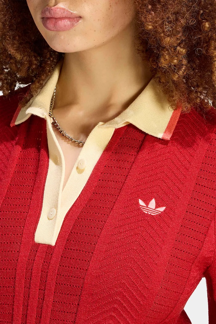 Úpletové polo tričko dámske s viskózou Cable Knit adidas Originals červená KR7060