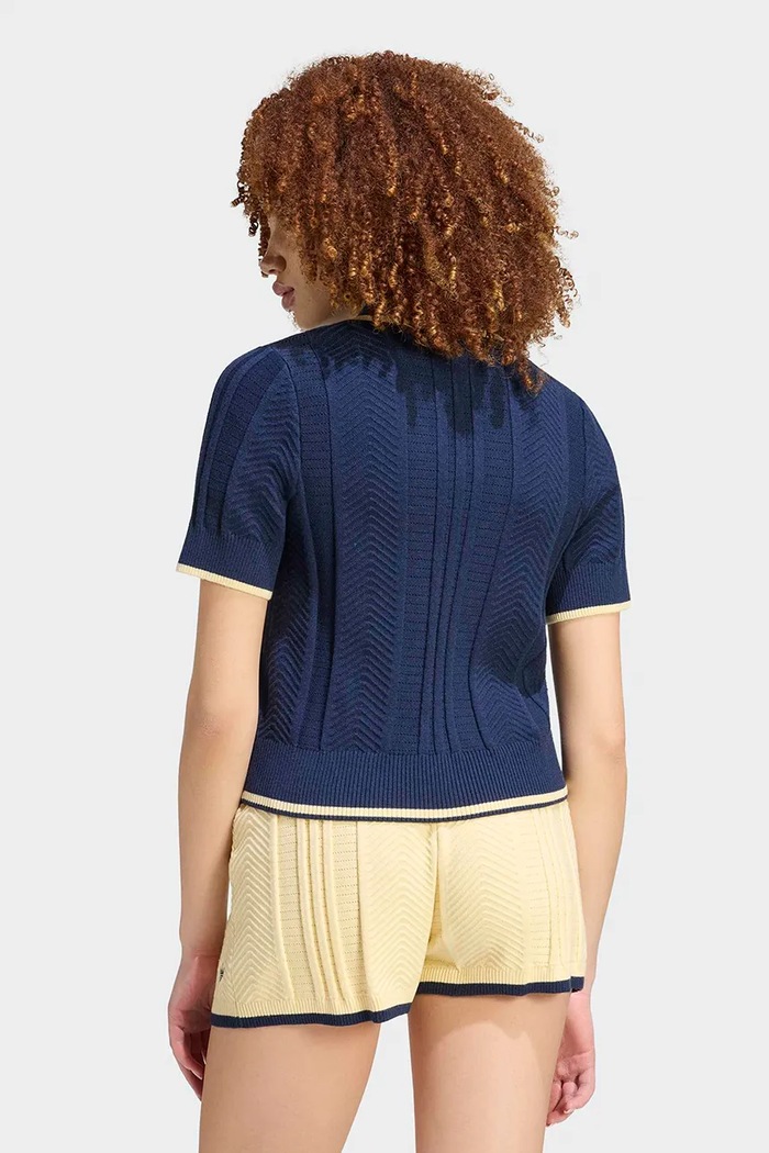 adidas Originals Πλεκτό μπλουζάκι πόλο γυναικείο με βισκόζη Cable Knit KR7059 μπλε AW26