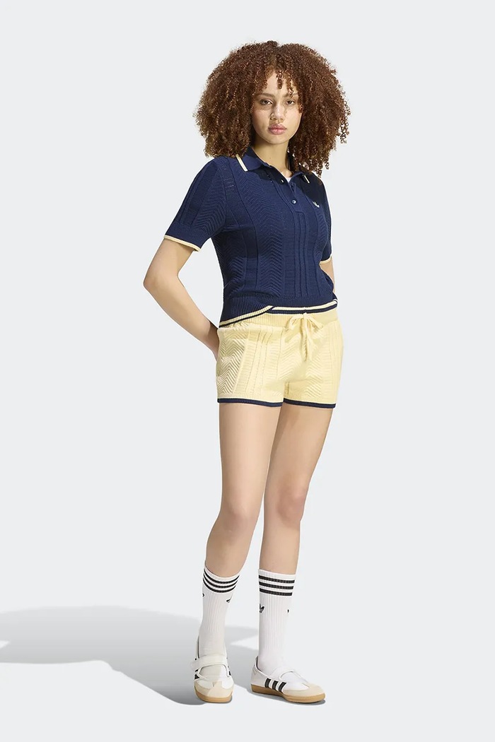 Ρούχα adidas Originals Πλεκτό μπλουζάκι πόλο γυναικείο με βισκόζη Cable Knit KR7059 μπλε