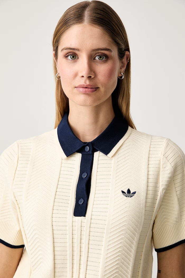 adidas Originals πόλο γυναικείο με βισκόζη Cable Knit Cali κίτρινο KT1862
