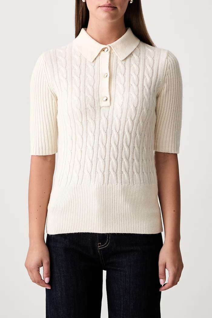 Joop! sweter z krótkim rękawem damski z wełną beżowy 30104317