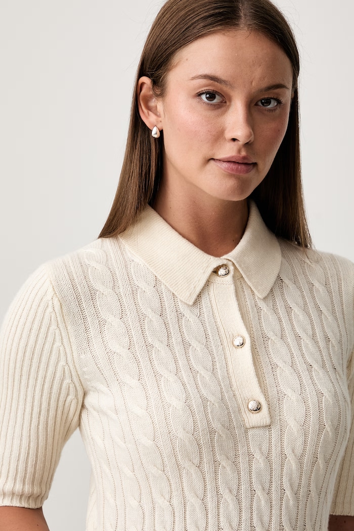 Joop! sweter z krótkim rękawem damski z wełną 30104317 beżowy