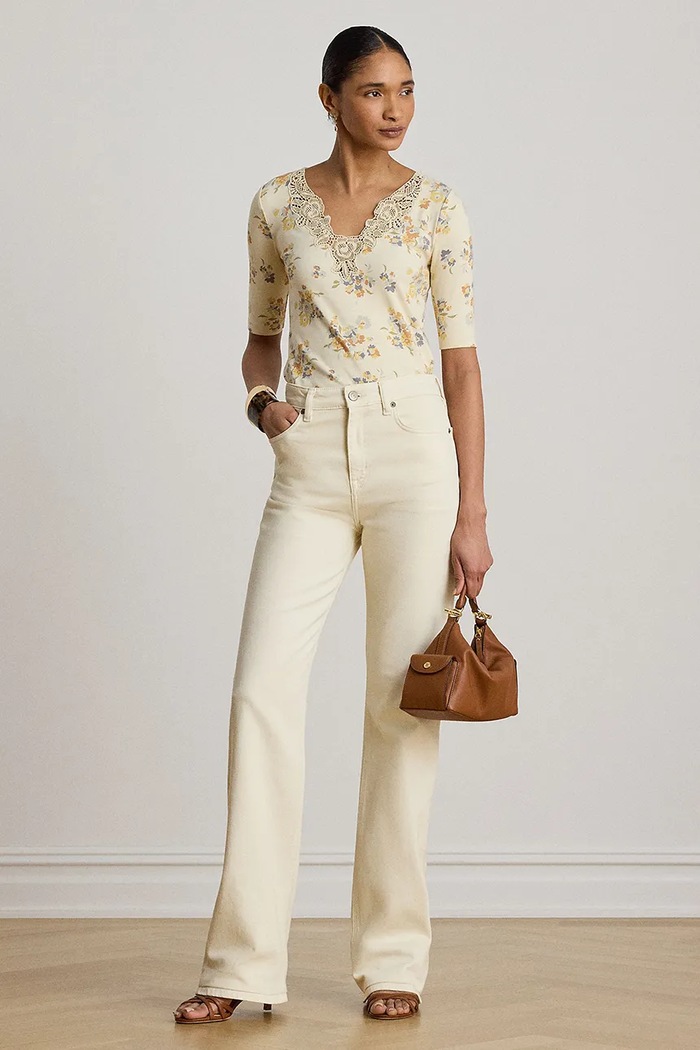 Odzież Lauren Ralph Lauren polo damskie z bawełną 200P13913 beżowy