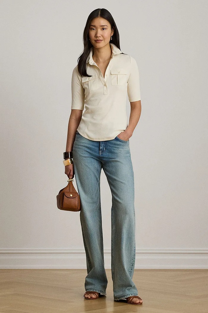 Odzież Lauren Ralph Lauren polo damskie z bawełną 200P13906 beżowy