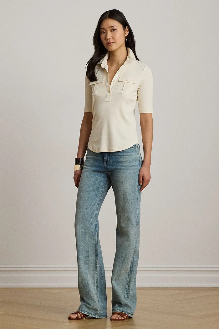 Lauren Ralph Lauren polo damskie z bawełną 200P13906 beżowy