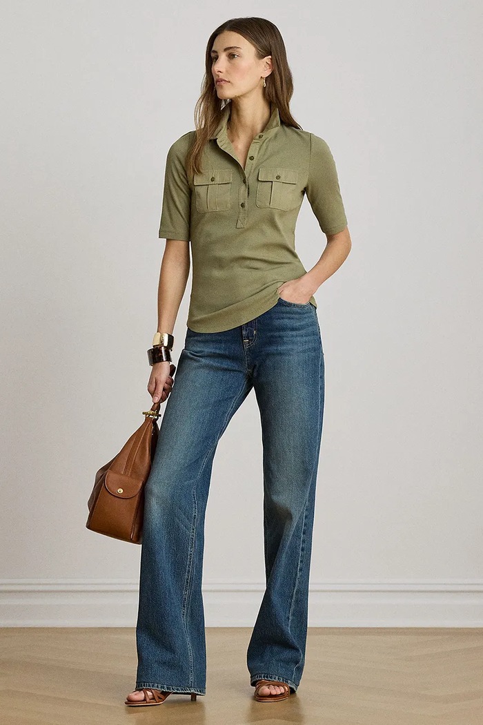 Odzież Lauren Ralph Lauren polo damskie z bawełną 200P13906 zielony