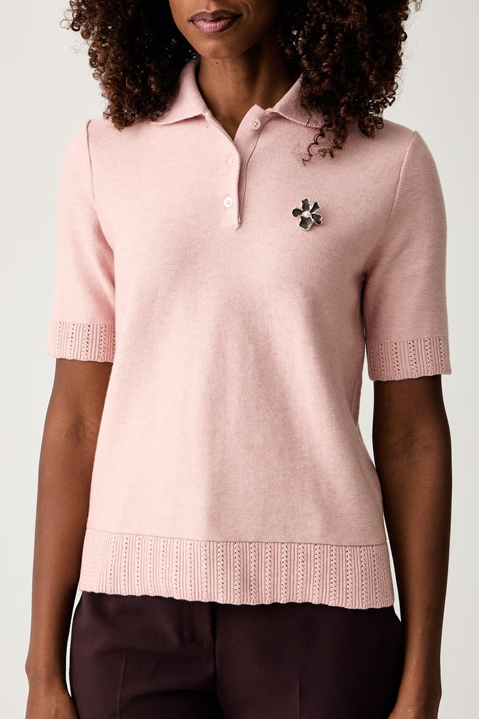Twinset polo swetrowe damskie z wełną różowy 262LI3BBB