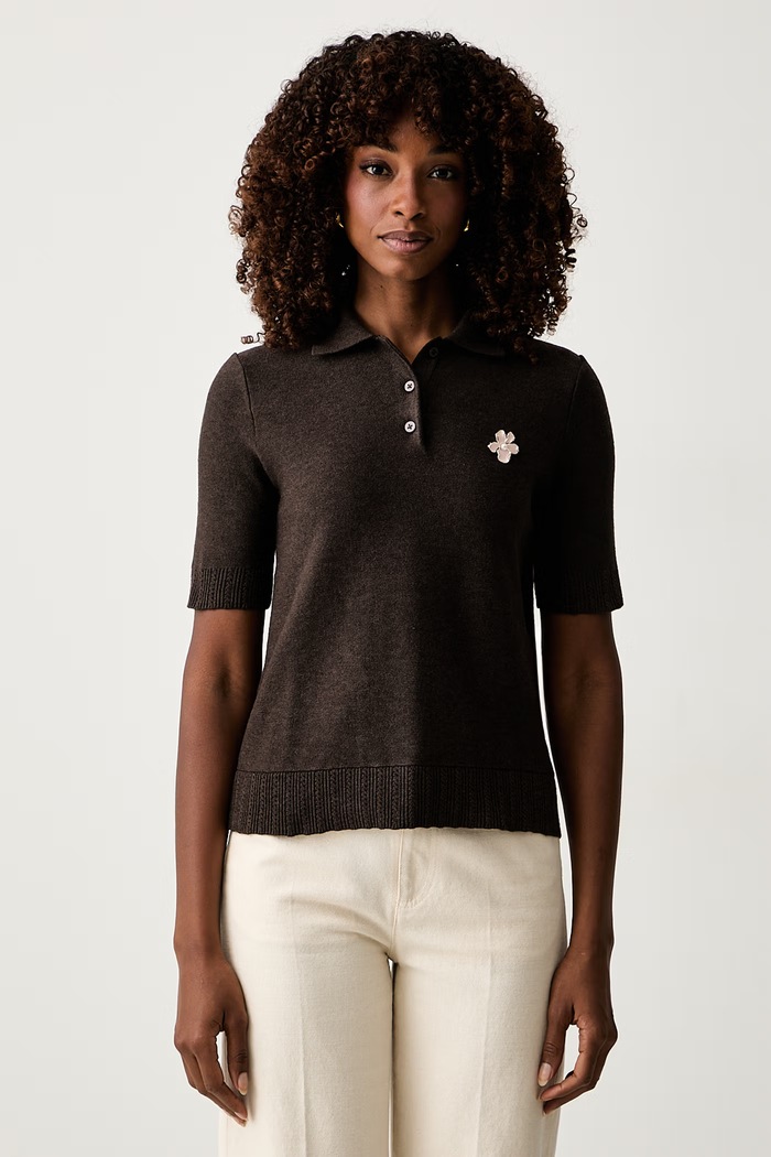 Twinset polo swetrowe damskie z wełną brązowy 262LI3BBB