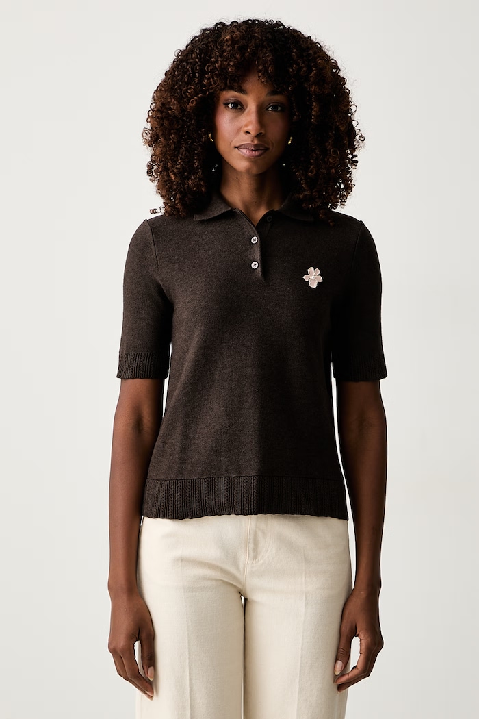 Twinset polo swetrowe damskie z wełną brązowy 262LI3BBB