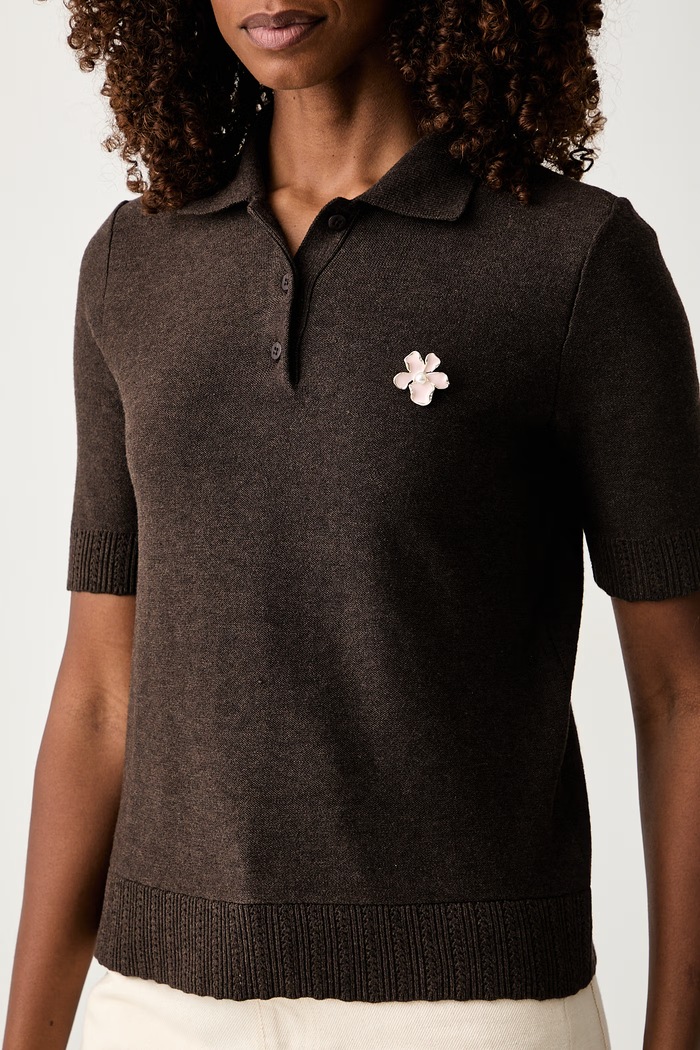 Twinset polo swetrowe damskie z wełną brązowy 262LI3BBB