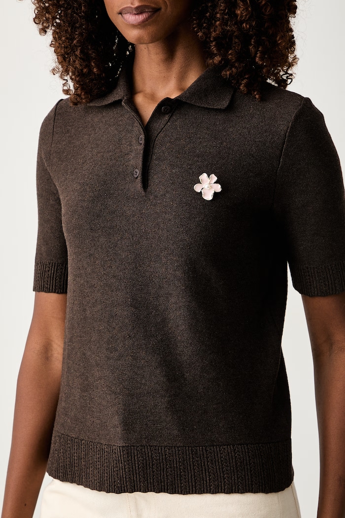 Twinset polo swetrowe damskie z wełną brązowy 262LI3BBB