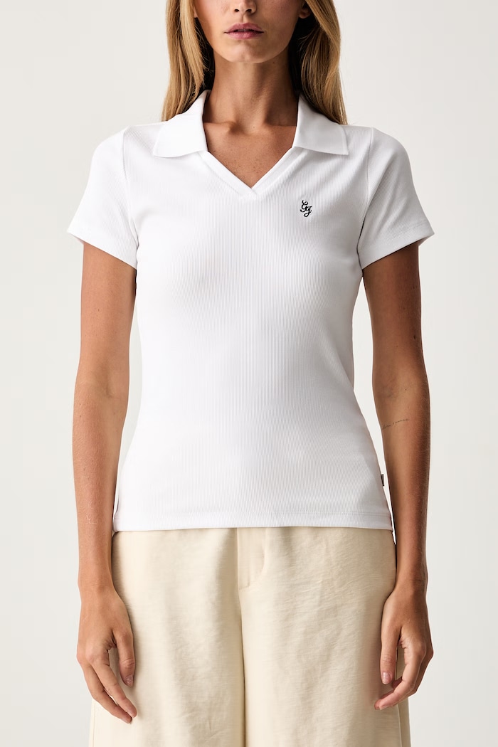 Guess Jeans polo pentru femei din bumbac cu elastan alb W6YP05.K3683