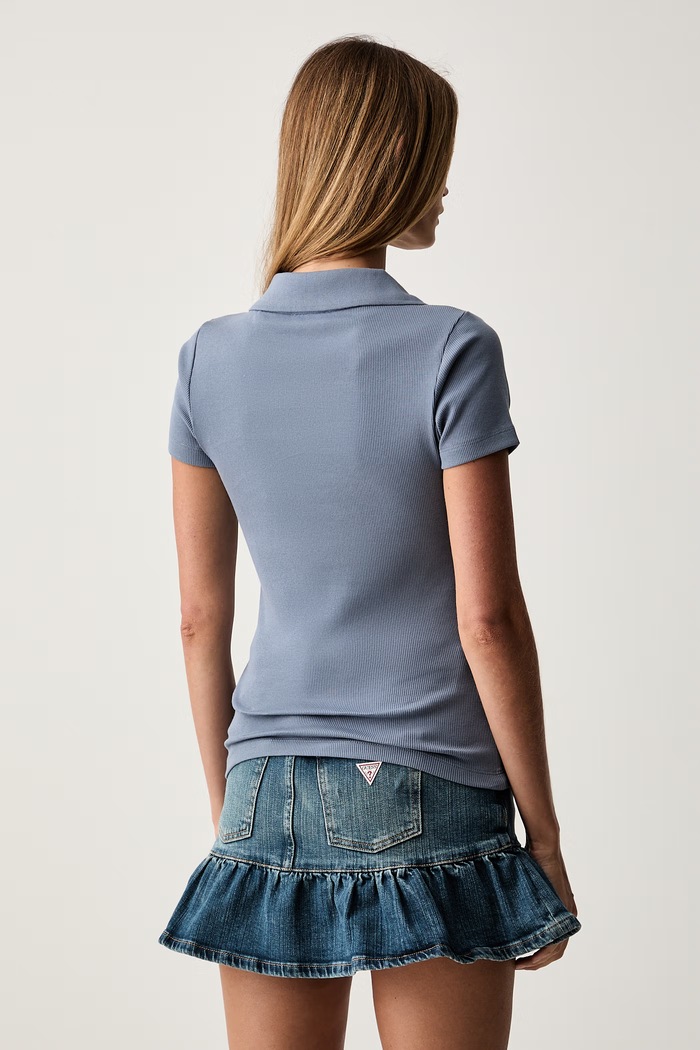 Odzież Guess Jeans polo damskie bawełniane z elastanem W6YP05.K3683 niebieski