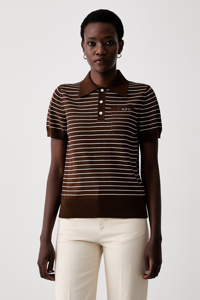 A.P.C. polo swetrowe damskie bawełniane polo aline brązowy COHLP.F23509
