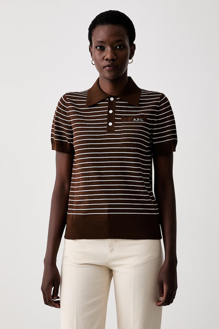 A.P.C. polo swetrowe damskie bawełniane polo aline brązowy COHLP.F23509