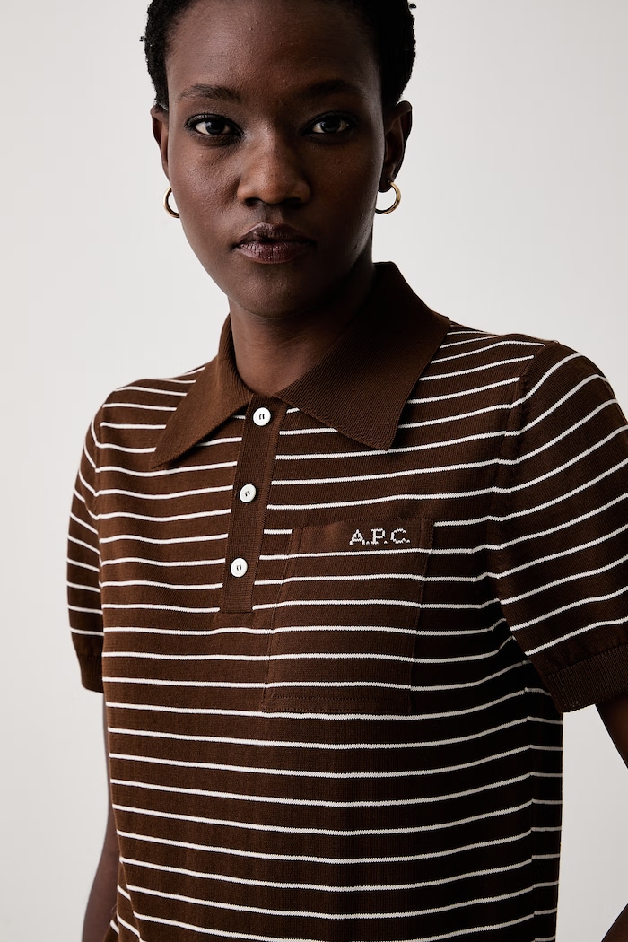 A.P.C. polo swetrowe damskie bawełniane polo aline brązowy COHLP.F23509