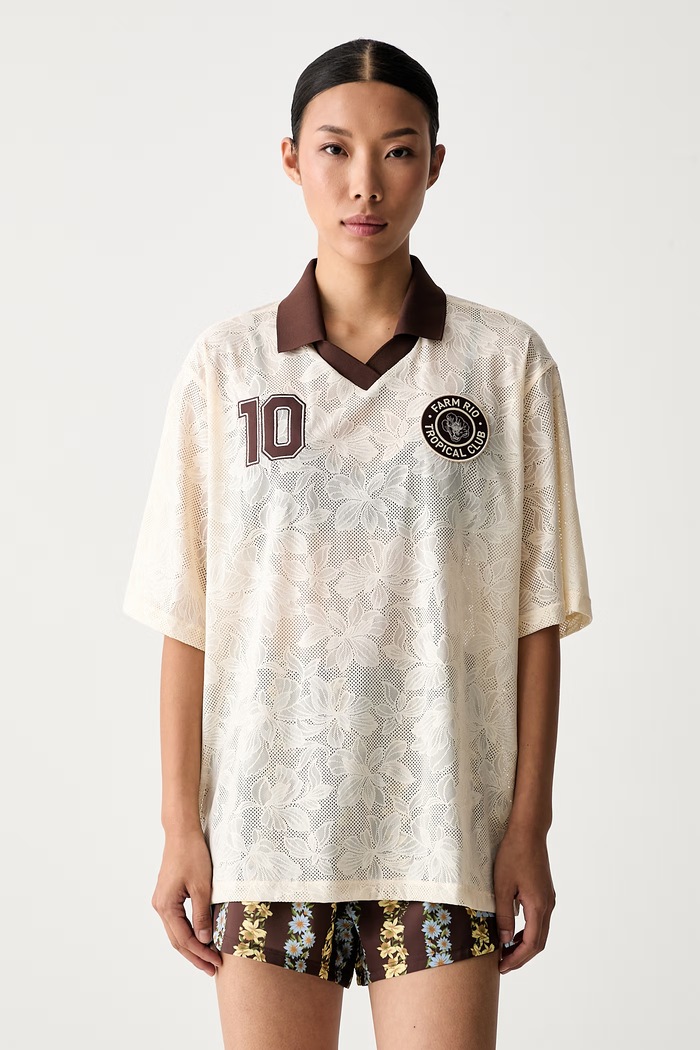 adidas polo damskie ażurowe x Farm Rio beżowy KR0239