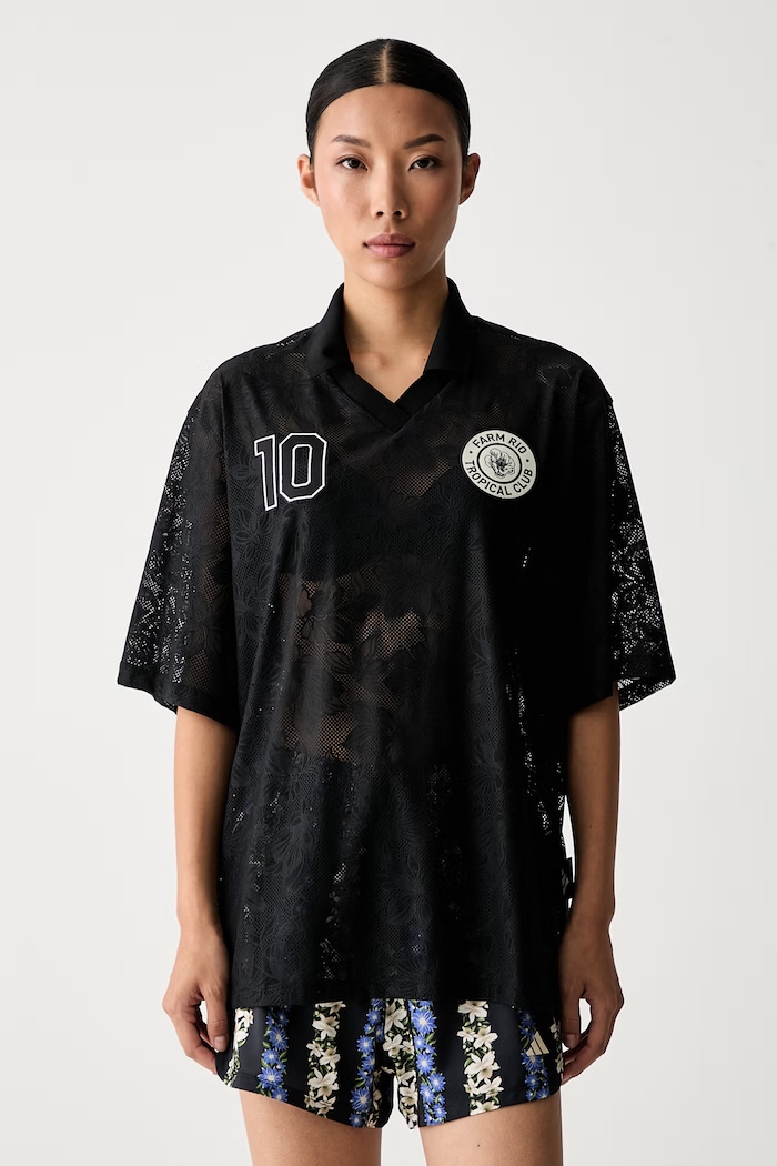 adidas T-shirt damski koronkowy x Farm Rio czarny KR0238