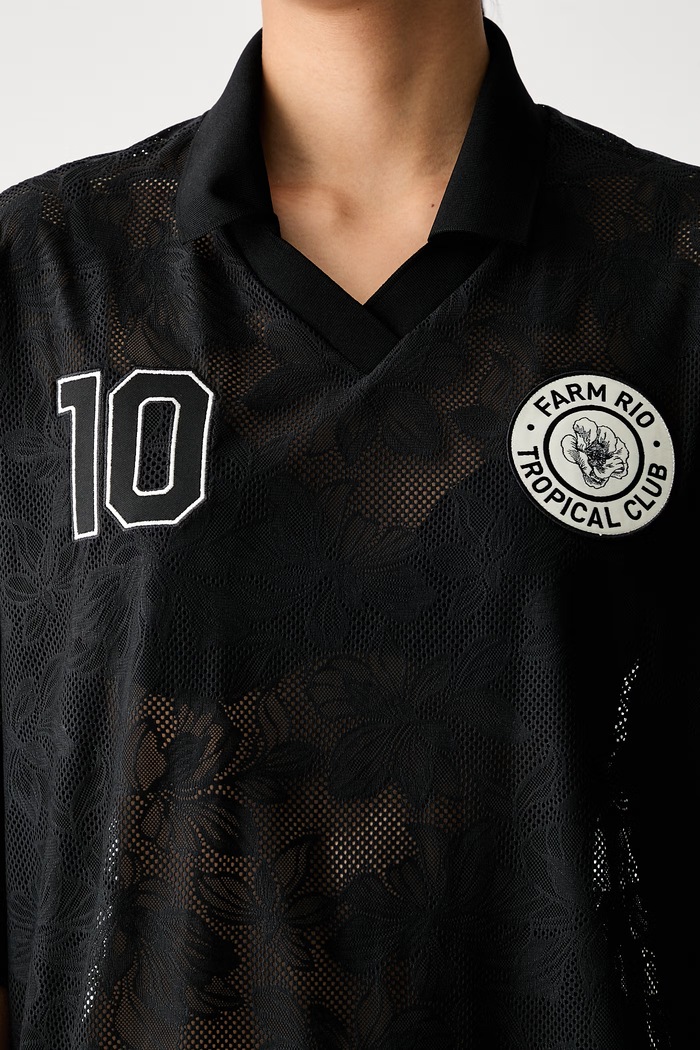 adidas T-shirt damski koronkowy x Farm Rio KR0238 czarny