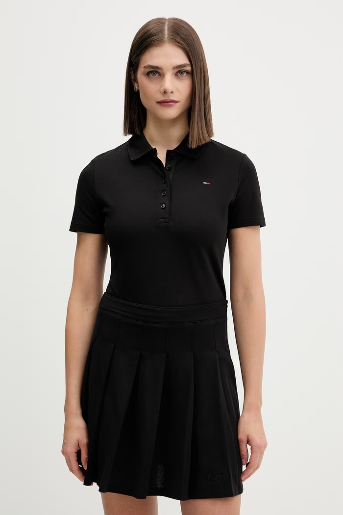 Tommy Jeans πόλο γυναικείο βαμβακερό μαύρο DW0DW22820
