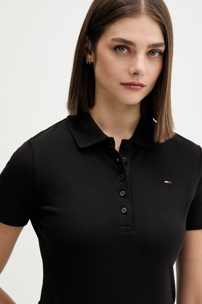 Tommy Jeans πόλο γυναικείο βαμβακερό μαύρο DW0DW22820
