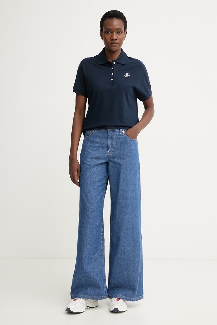 Tommy Hilfiger női póló pamuttal WW0WW49953 sötétkék AW26