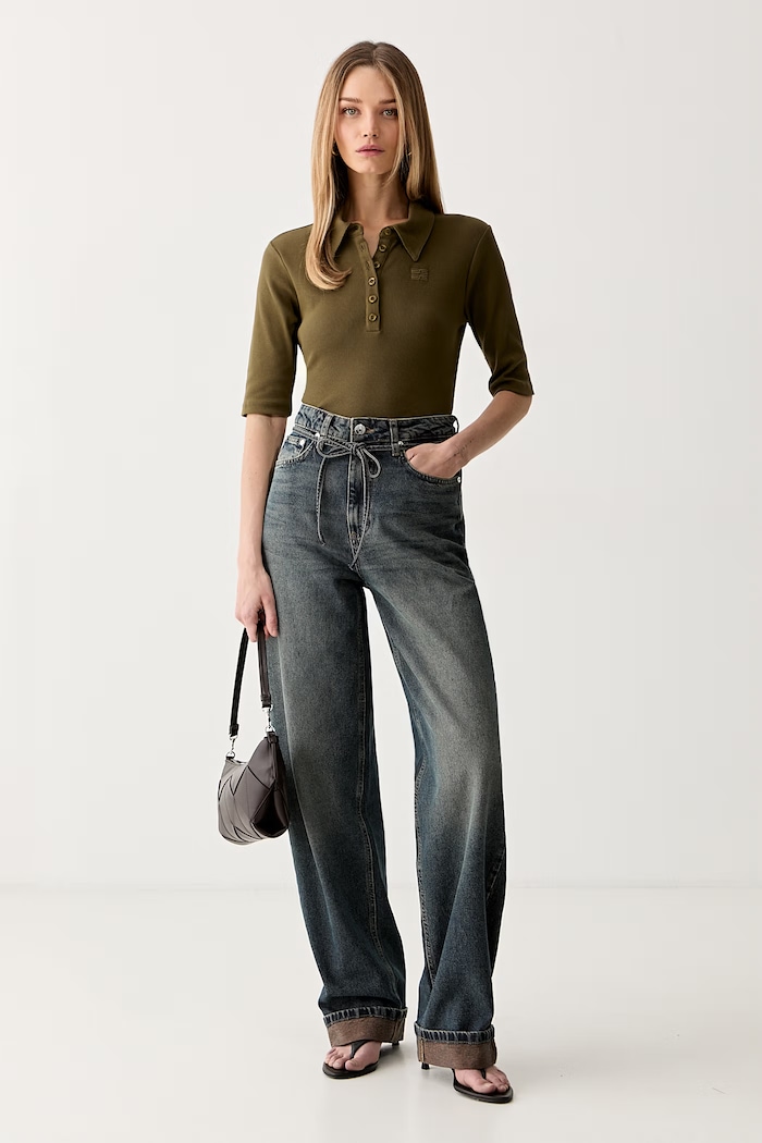 Gestuz polo damskie bawełniane z elastanem GZdrew 10910593 zielony AW26