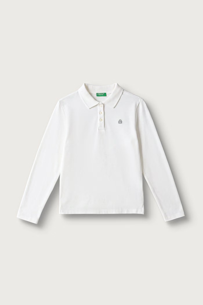 United Colors of Benetton Maglietta a maniche lunghe per bambini in cotone con elastan bianco 3WG9C300X.G.Reproposal
