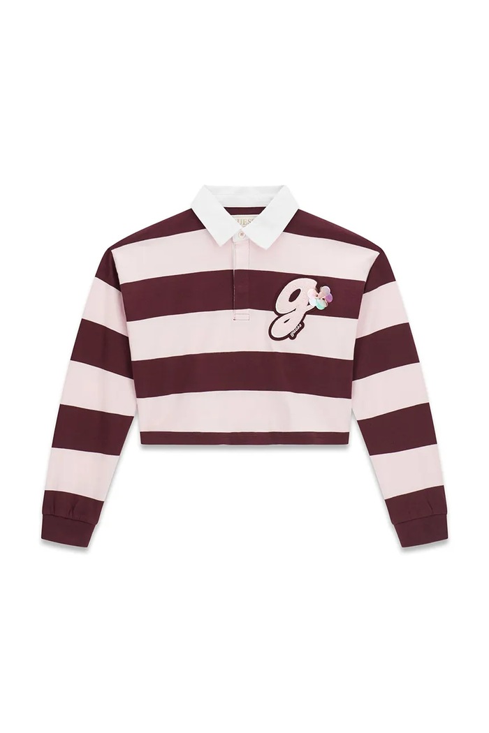 Guess longsleeve dziecięcy bawełniany J6YP01.K3739.9BY2 bordowy AW26