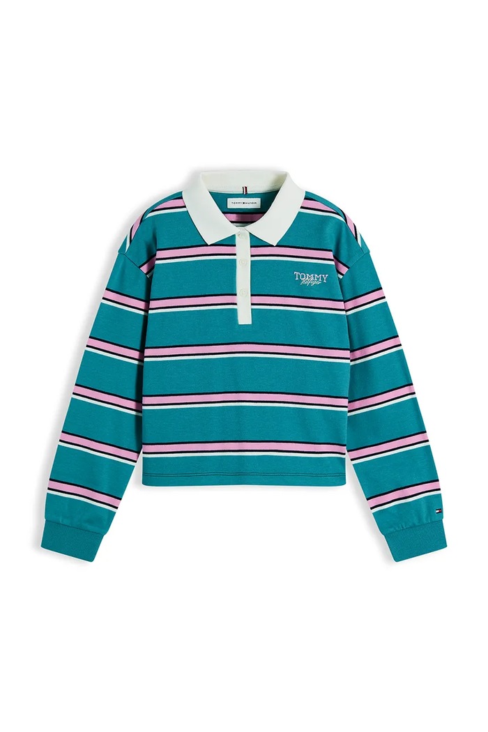 Tommy Hilfiger longsleeve dziecięcy bawełniany KG0KG09538.9BY2 turkusowy AW26