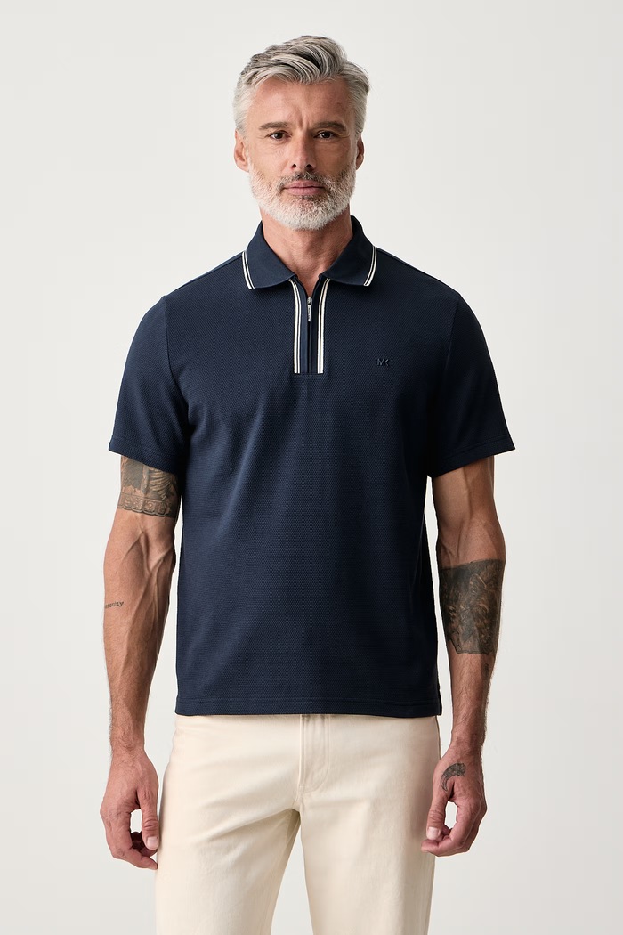 Michael Kors Polo męskie bawełniane z elastanem granatowy CF652HOHSA