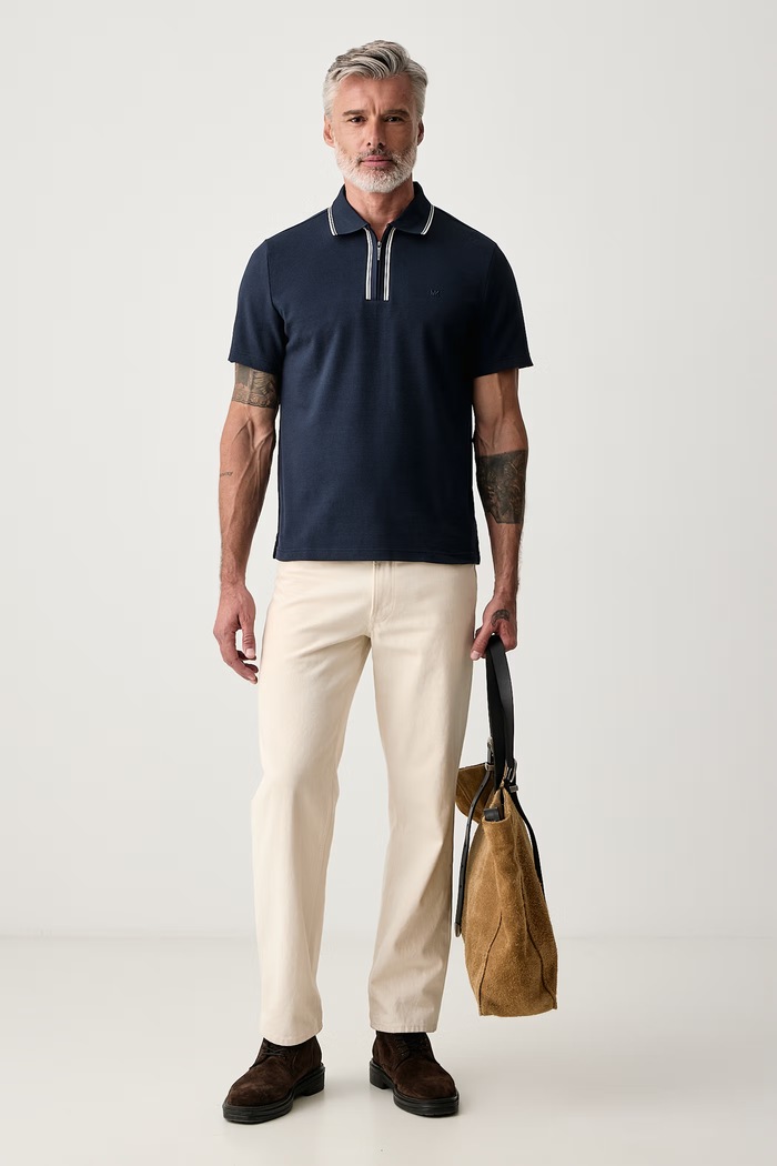 Michael Kors Polo męskie bawełniane z elastanem CF652HOHSA granatowy AW26