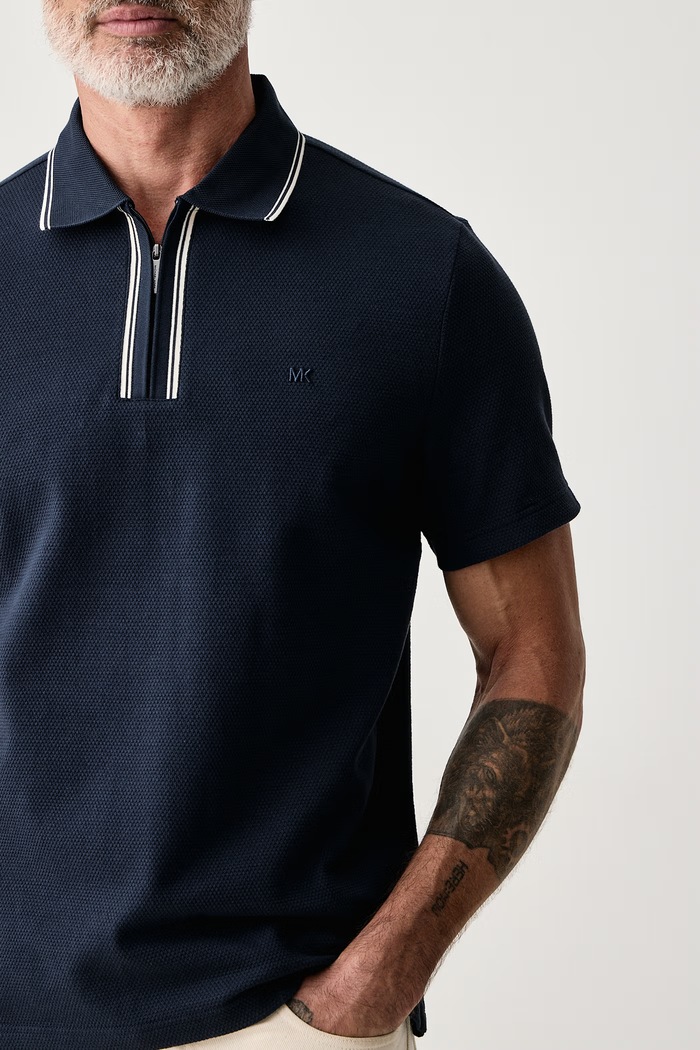 Polo męskie bawełniane z elastanem Michael Kors CF652HOHSA granatowy