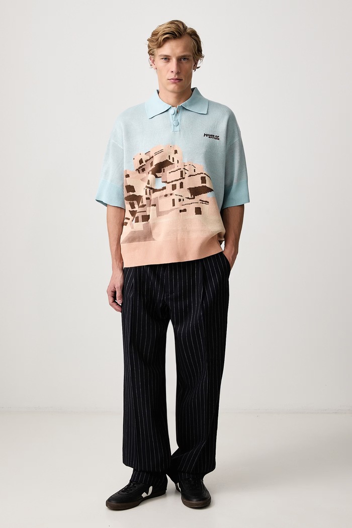 House of Errors The Apartments sweter z krótkim rękawem męski HEFW26PO01293 niebieski AW26