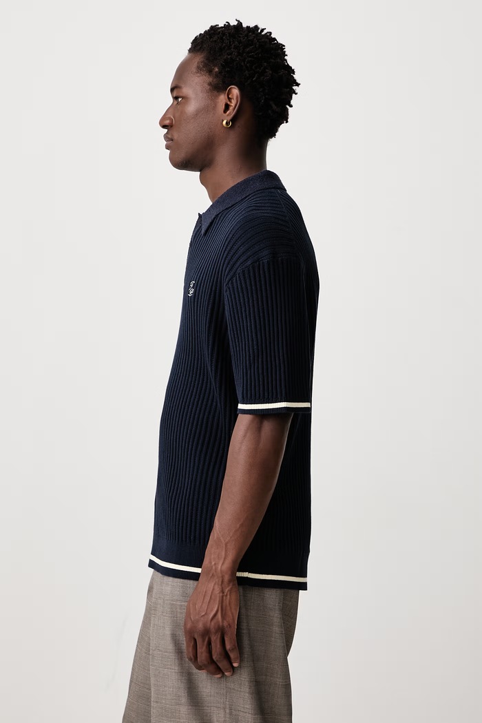 Polo swetrowe bawełniane męskie Filling Pieces 422670500246 niebieski
