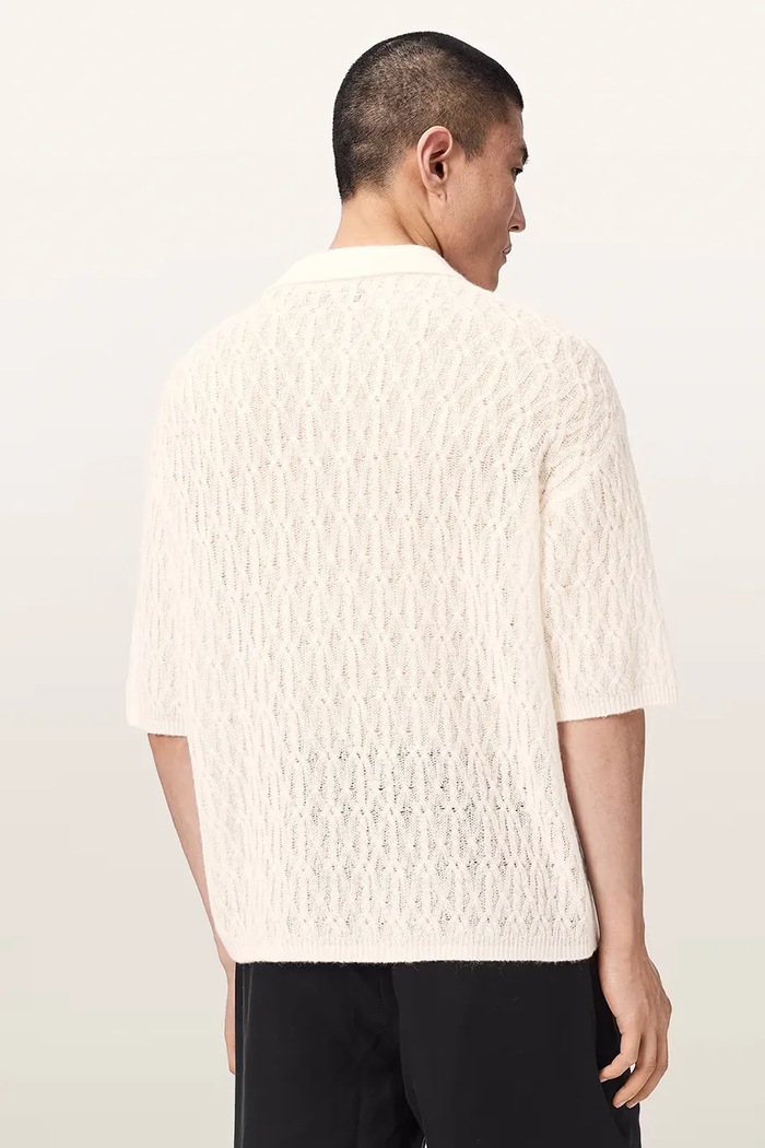 AllSaints Polo męskie z dodatkiem wełny CYCLONE M071KE beżowy AW26