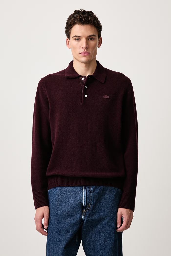 Lacoste Sweter wełniany męski bordowy AH8593.3KE