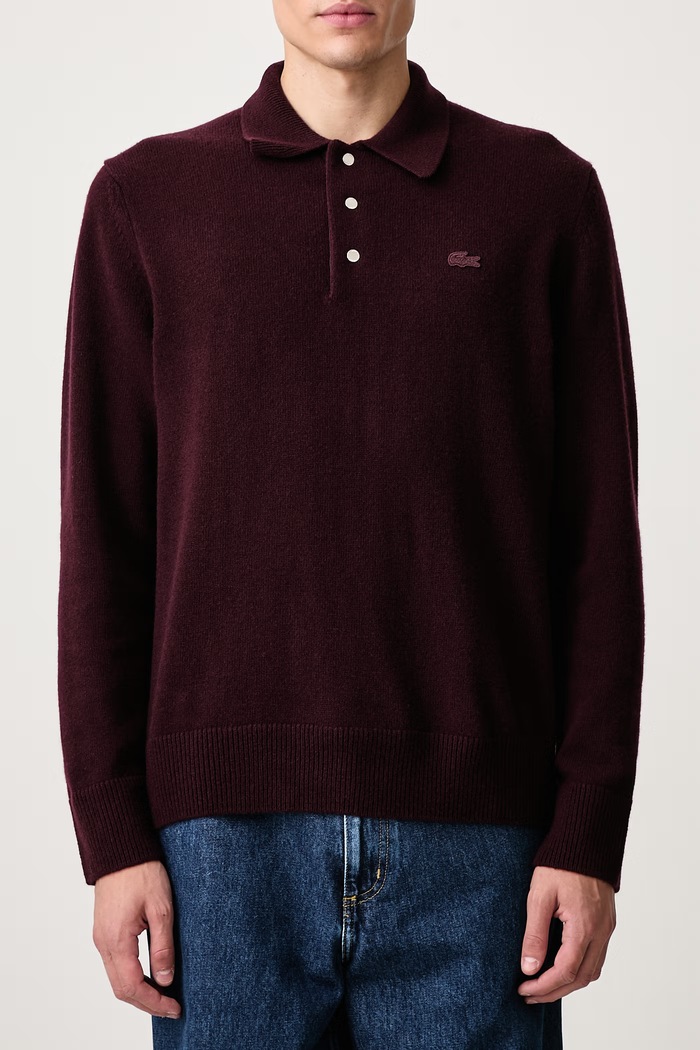 Sweter wełniany męski Lacoste bordowy AH8593.3KE