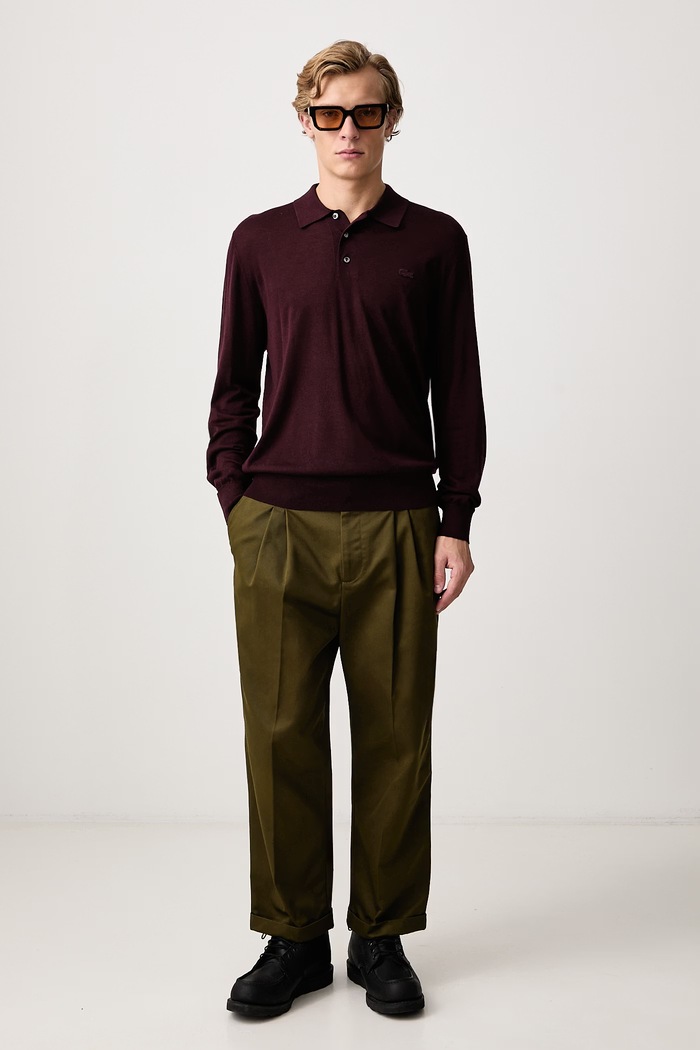 Lacoste Sweter z dodatkiem kaszmiru męski AH8586.3KE bordowy AW26