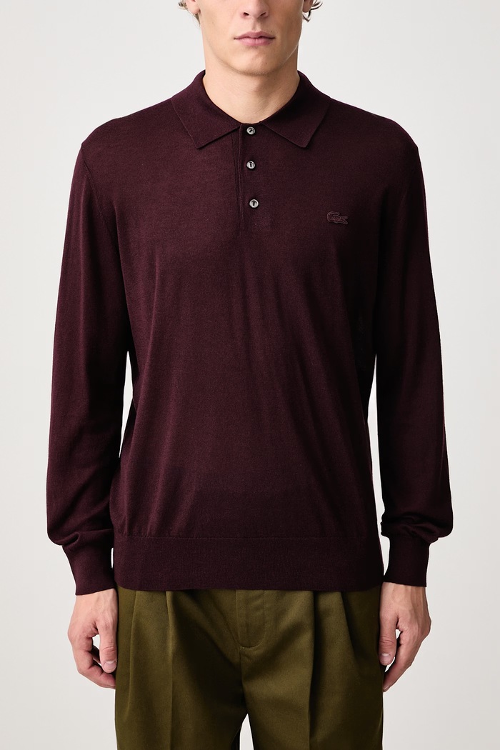 Sweter z dodatkiem kaszmiru męski Lacoste bordowy AH8586.3KE