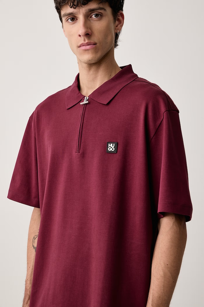 Polo męskie bawełniane Derypolo HUGO 50567930 bordowy