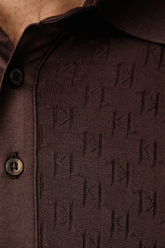 Pletena polo majica moška bombažna Karl Lagerfeld rjava 564203.745006