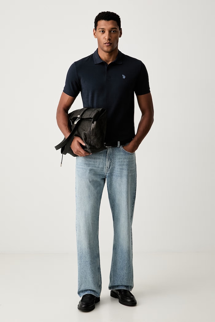 U.S. Polo Assn. polo majica moška z bombažem RAISED HORIZONTAL OTTERMAN JERSEY MUP5471 mornarsko modra AW26