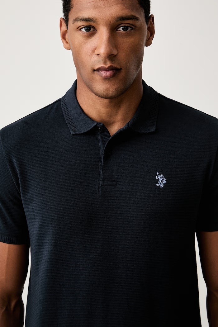 U.S. Polo Assn. polo da uomo con cotone RAISED HORIZONTAL OTTERMAN JERSEY blu navy MUP5471