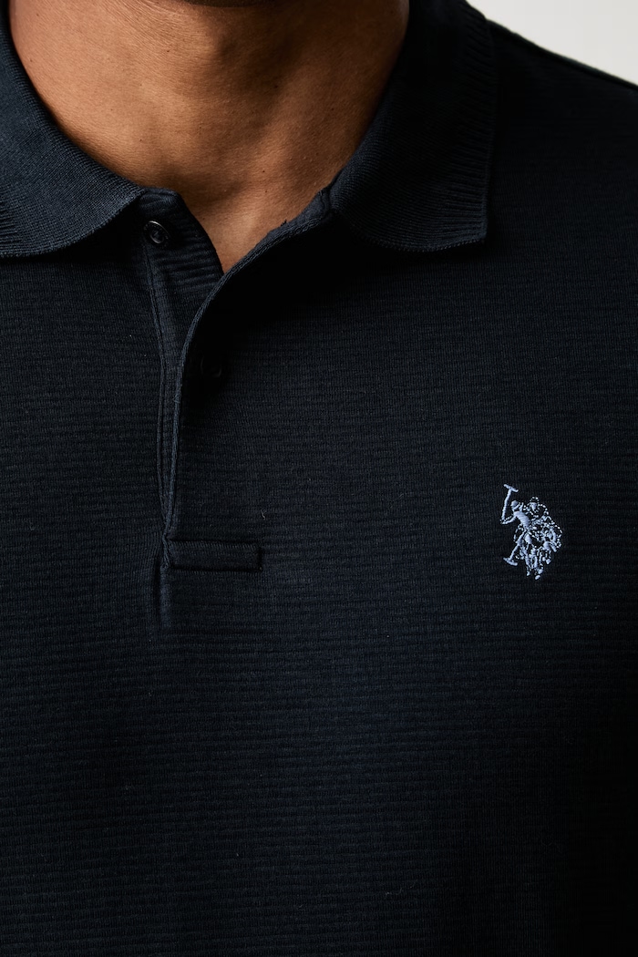 U.S. Polo Assn. polo majica moška z bombažem RAISED HORIZONTAL OTTERMAN JERSEY MUP5471 mornarsko modra