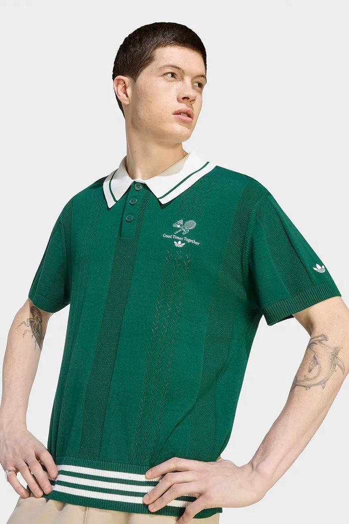 Svetr s polo límečkem bavlněný adidas Originals KW5681 zelená