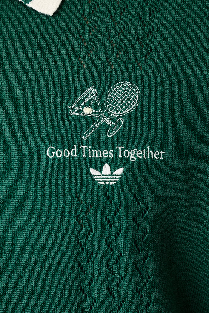 Polo swetrowe bawełniane adidas Originals zielony KW5681