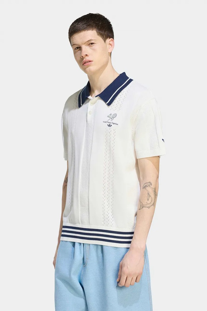 adidas Originals Svetr s polo límečkem pánský bavlněný béžová KW5680