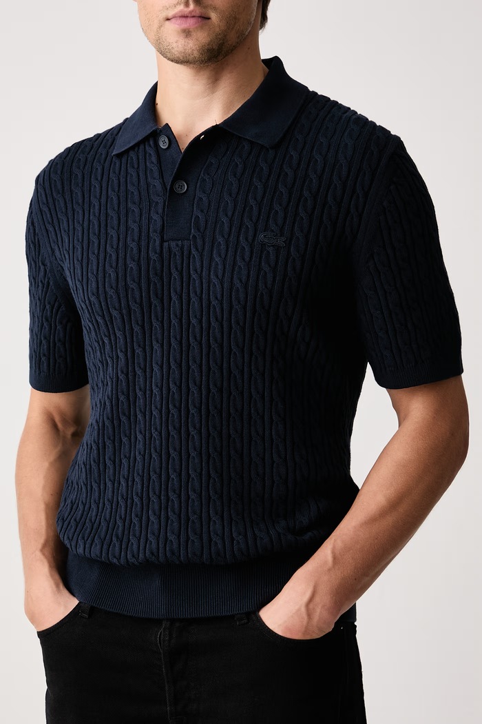 Odzież Lacoste Polo męskie z bawełną AH0687 granatowy
