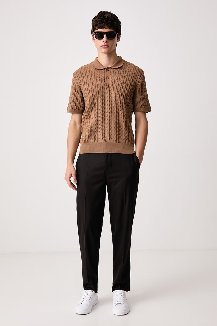 Lacoste Polo męskie z bawełną AH0687 brązowy AW26
